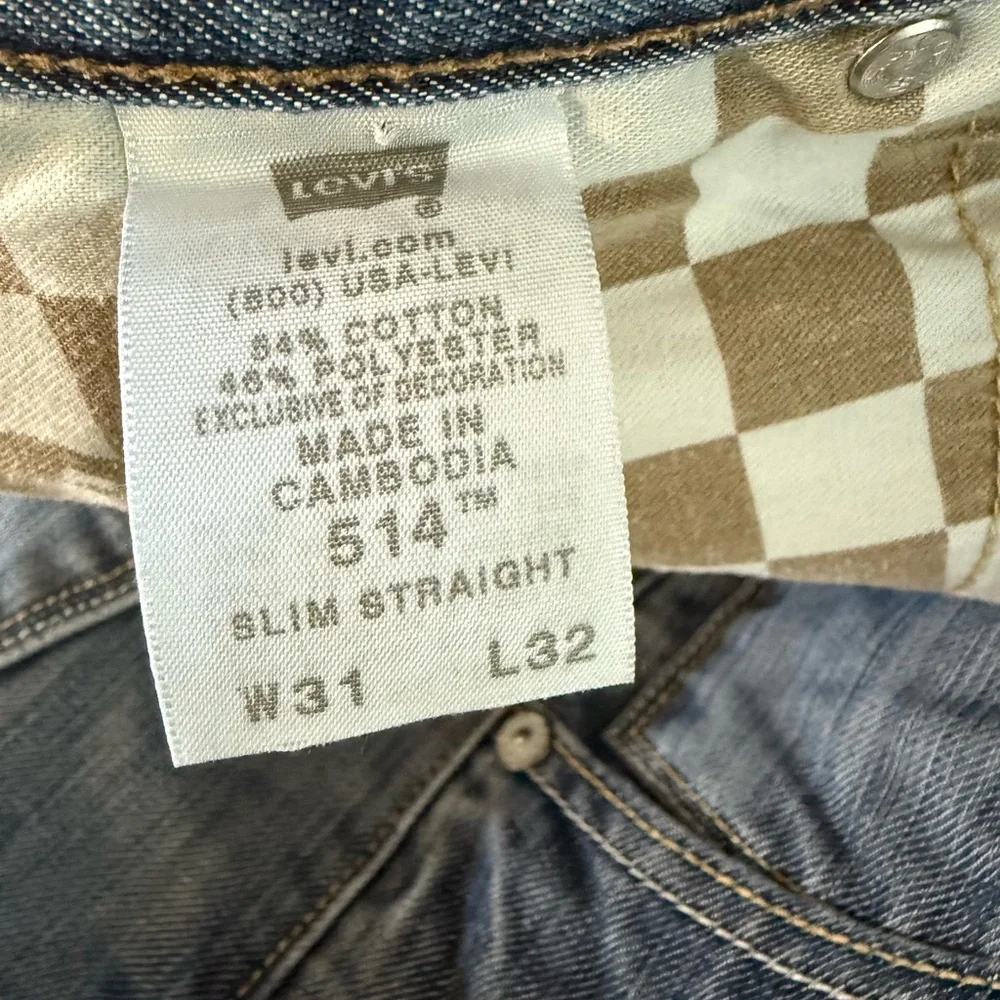 Levi’s 514 Jeans Mens 31 x 32 Blue Slim Straight Flap Pocket Denim